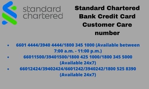 Standard Chartered Bank Credit Card Customer Care number
